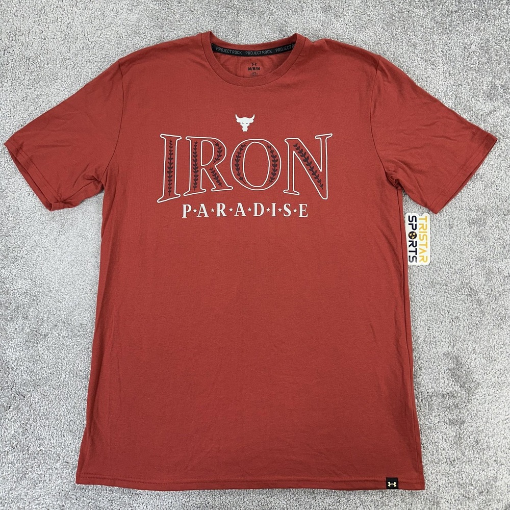 Under Armour Project Rock Shirt Mens Medium Red Iron Paradise Graphic Workout